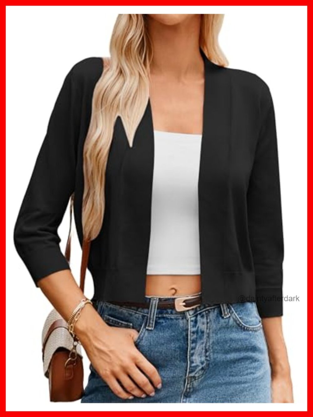Women Crop Cardigan Lightweight 3/4 Sleeve Open Front Shrug Bolero for Office